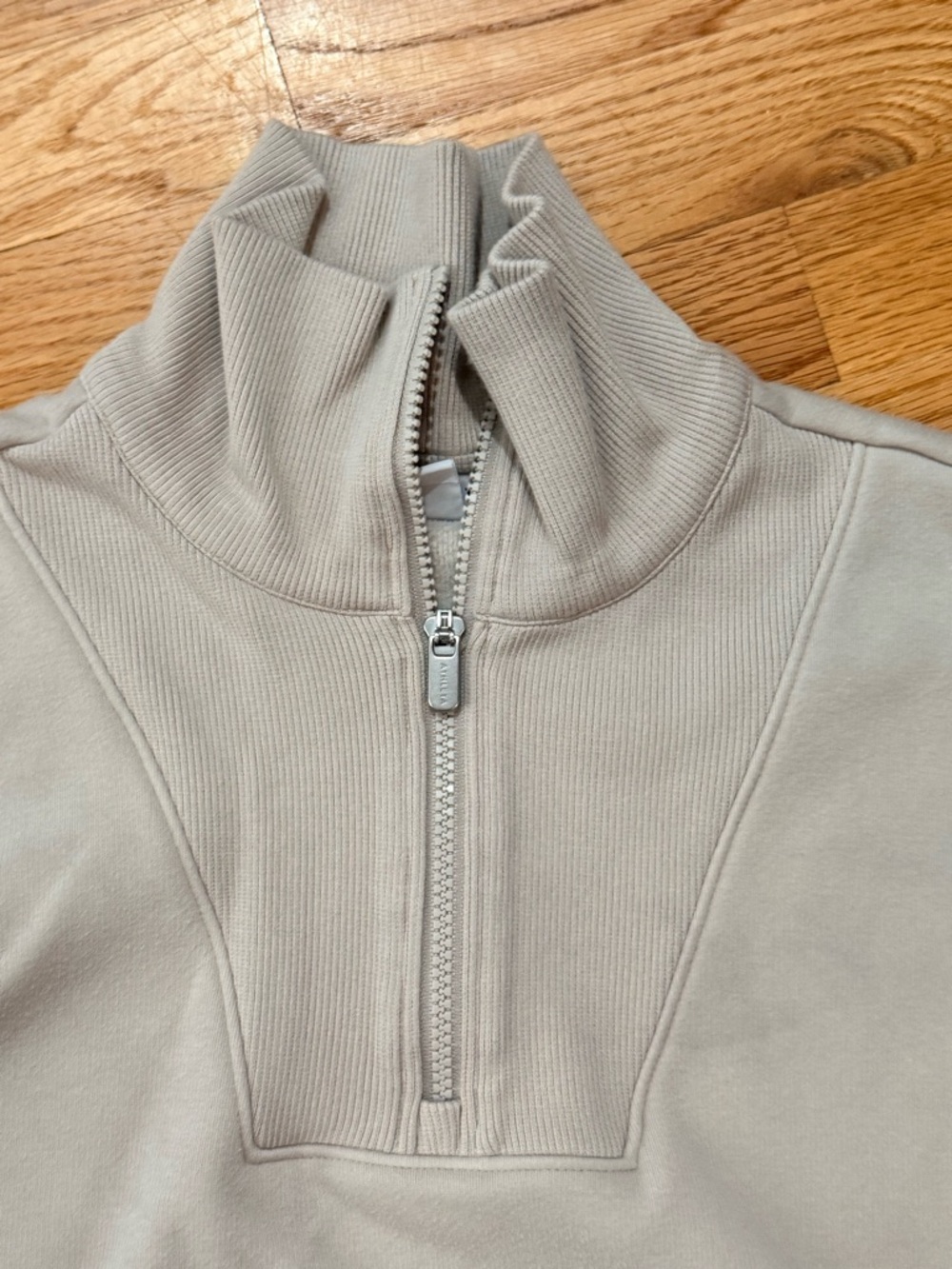 Athleta Beige Forever Fleece Quarter-Zip Pullover Seeatshirt - Picture 2 of 5